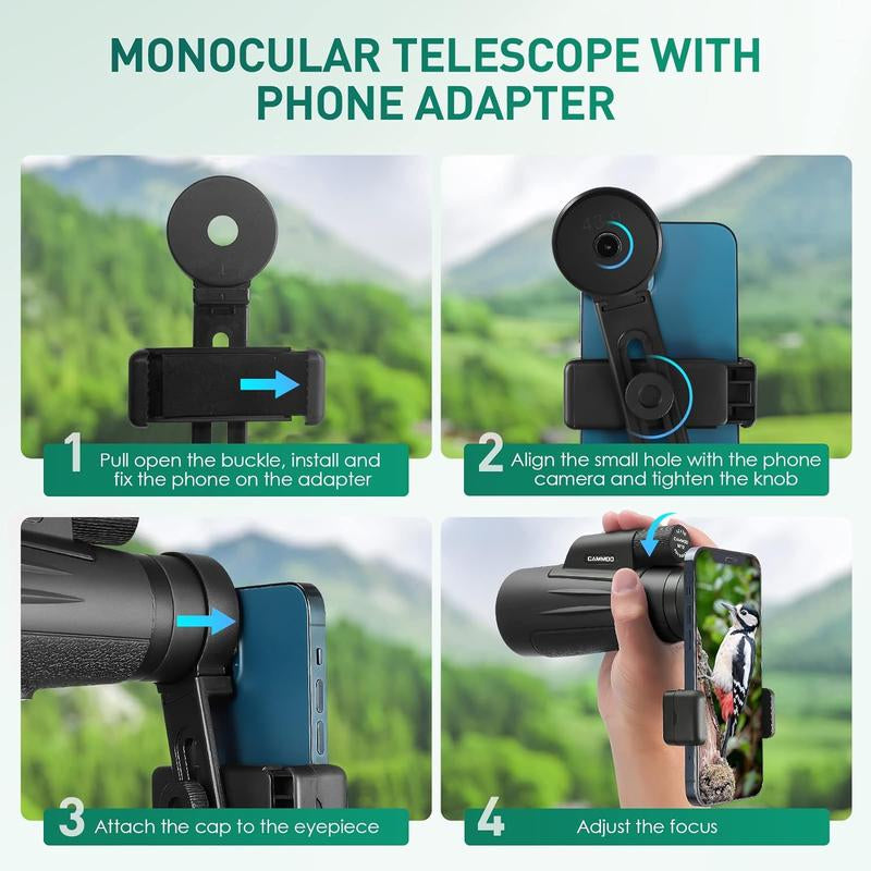 CAMMOO Monocular 24Mm Large Eyepiece, 12×50 High Power Monocular Telescope for Bird, Wildlife, Stars Watching, Camping, SMC Clear Low Light Vision, IPX7 Waterproof Monocular with Smartphone Adapter