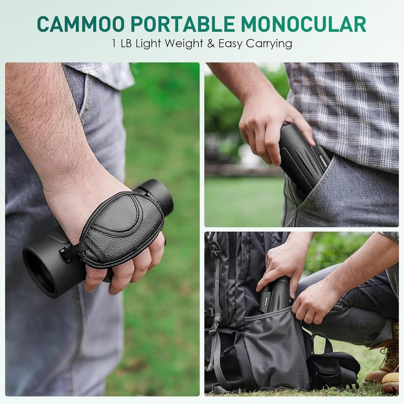 CAMMOO Monocular 24Mm Large Eyepiece, 12×50 High Power Monocular Telescope for Bird, Wildlife, Stars Watching, Camping, SMC Clear Low Light Vision, IPX7 Waterproof Monocular with Smartphone Adapter